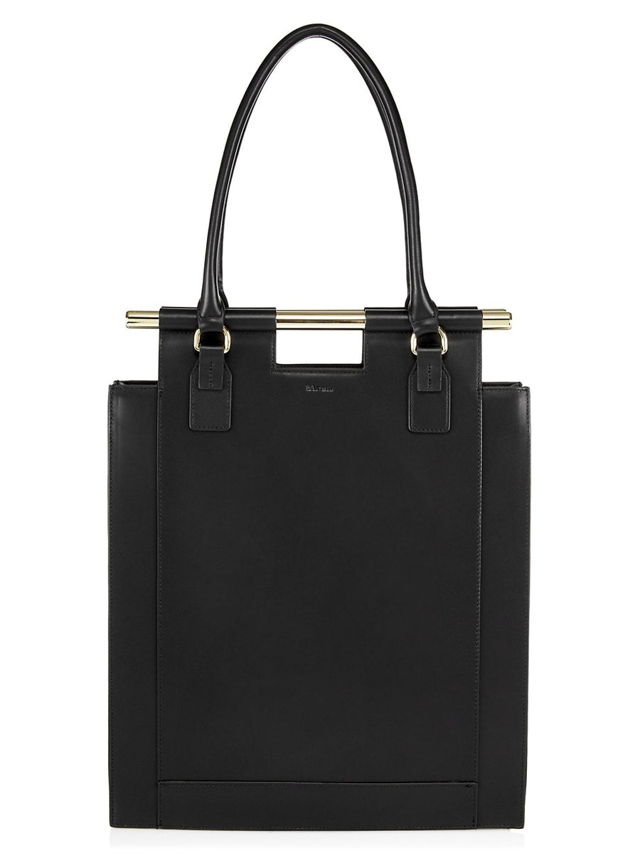 MAX+min Emory Black Leather Tote- everyday leather work tote bag