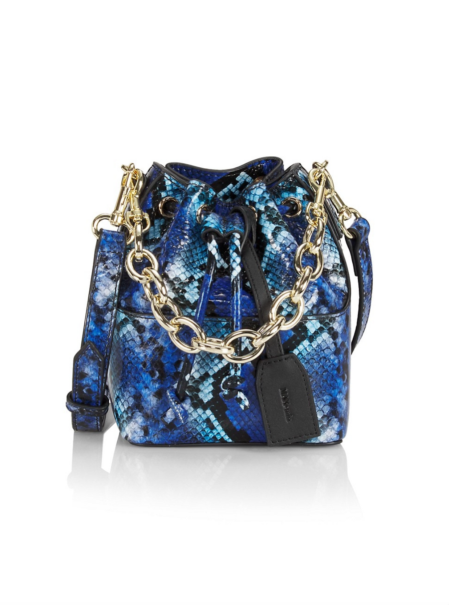MAX+min Bonnie Crossbody Bucket Bag Snakeskin- textured leather bucket bag