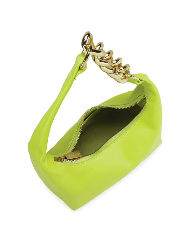 Interior of the MAX+min Randi Lime leather hobo bag.
