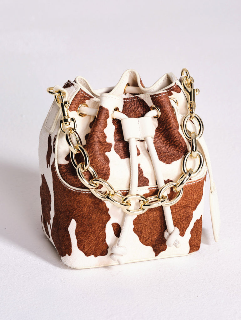 The Mini Bonnie Bucket | Calf Hair Cow Print